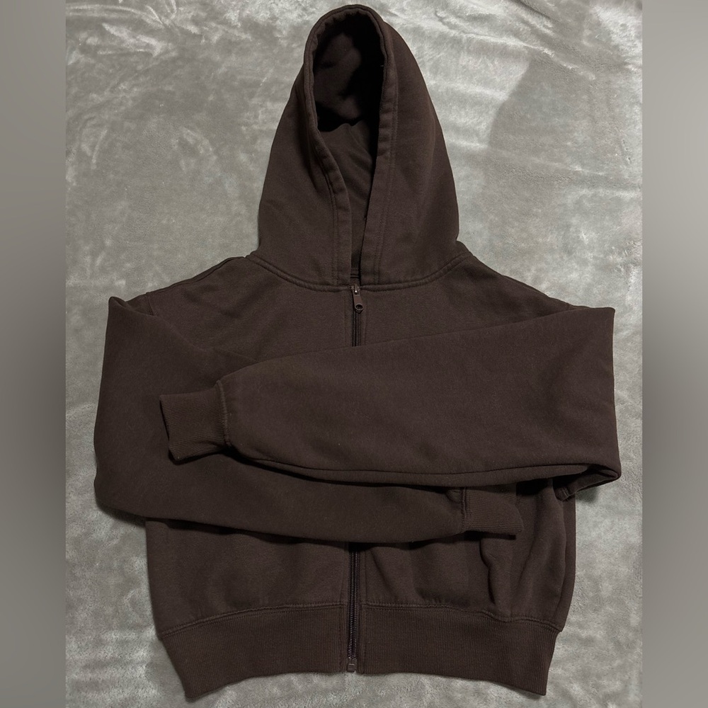 Chocolate Brown Full Zip Cropped Hoodie size small